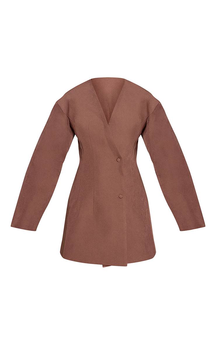 Marron Robe Blazer Tissée À Manches Ballon
