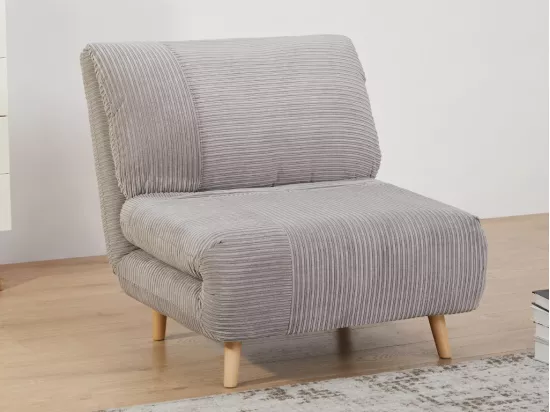 Fauteuil convertible en velours côtelé PALULA - Gris clair
