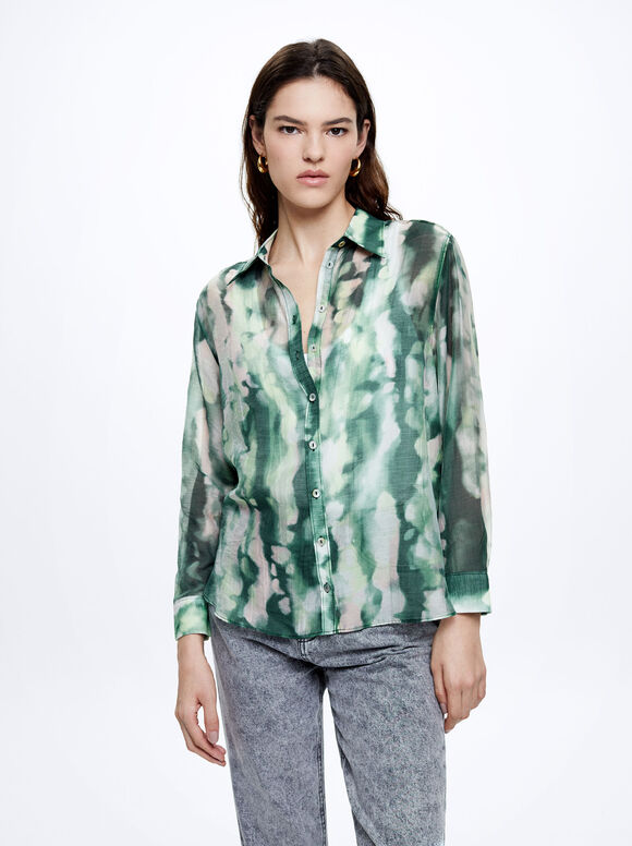 Camisa de liocel estampada - Marrom