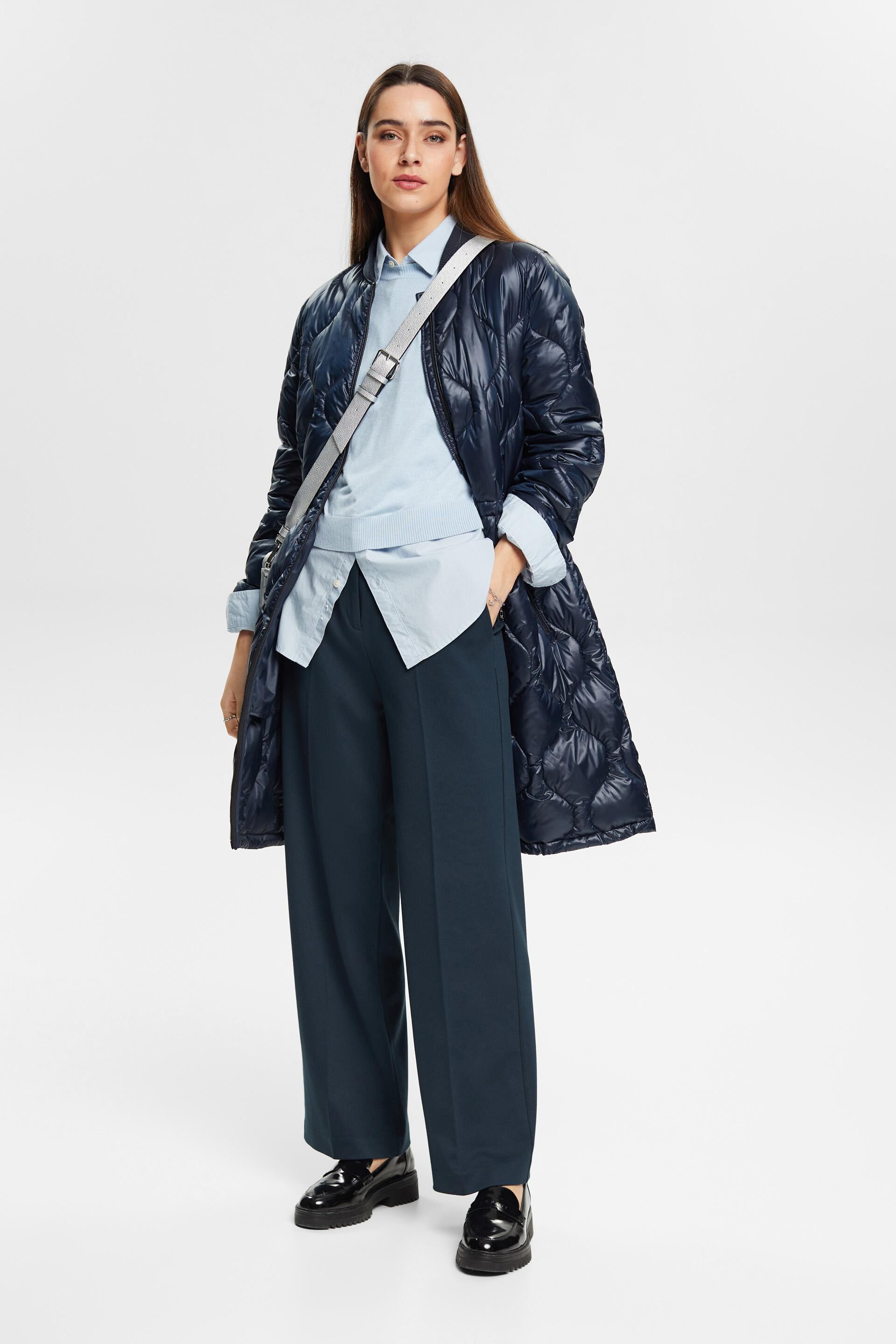 Manteau matelassé à col en maille côtelée