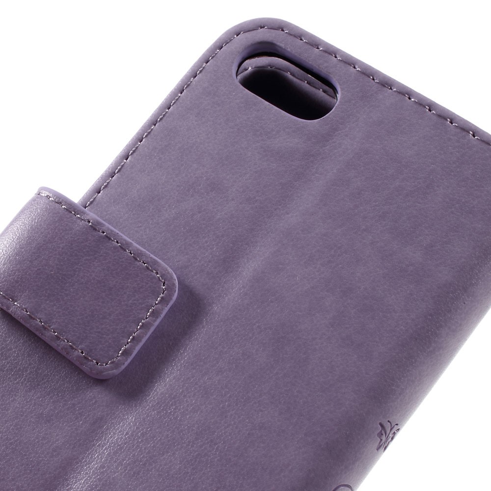 iPhone SE (2022/2020) / 8 / 7 Leder Tasche mit Kartenfach   Handschlaufe Butterfly Flowers - Lila