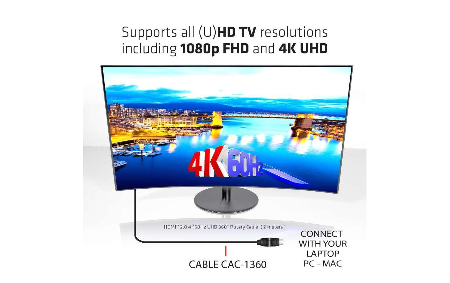 Kabel drehbare SteckerHDMI 2.0 4K60Hz UHD Kabel 360°, drehbar, 2 Meter, Stecker/Stecker