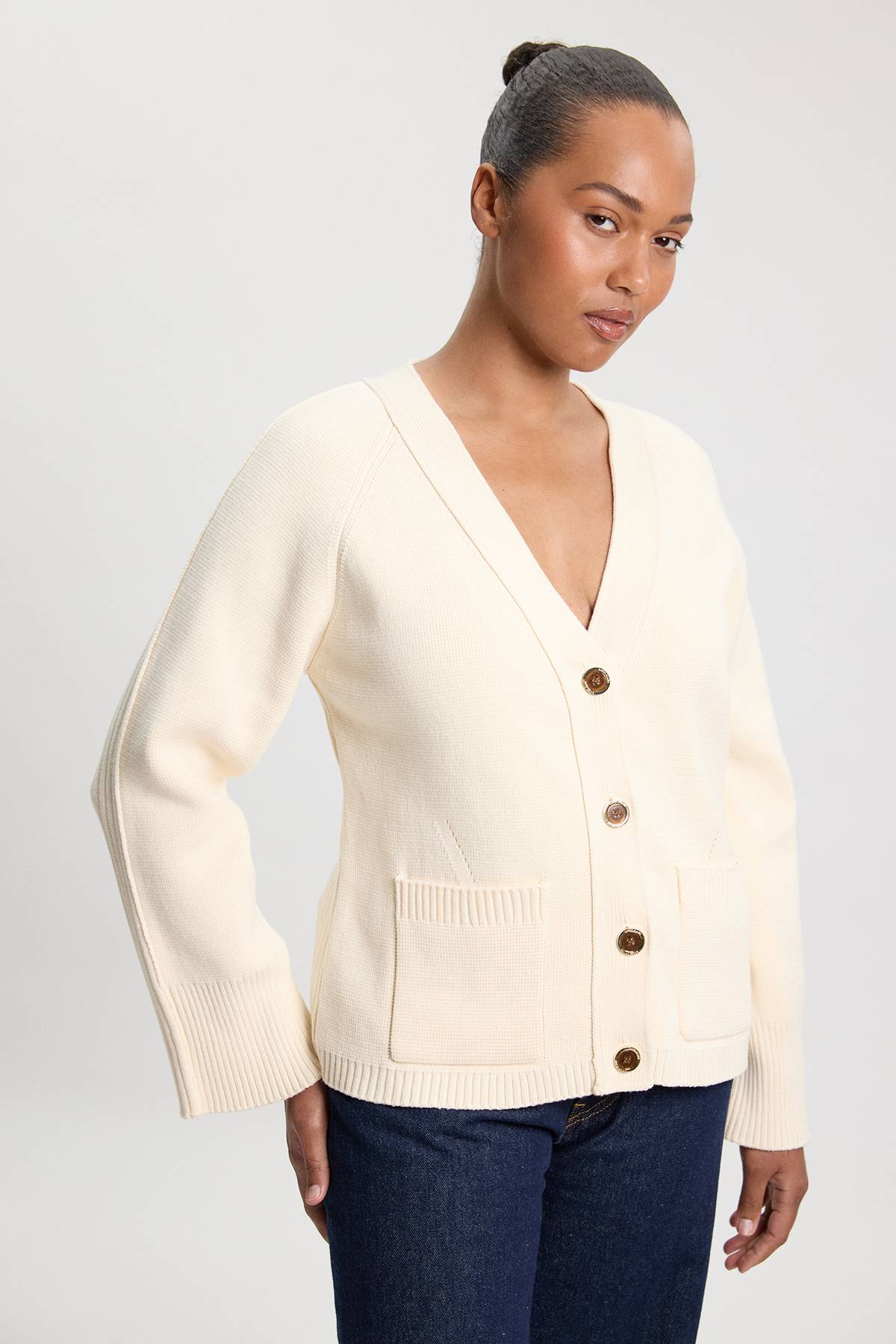 KarenMillen Cardigan Grande Taille En Coton Tricoté Avec Boutons