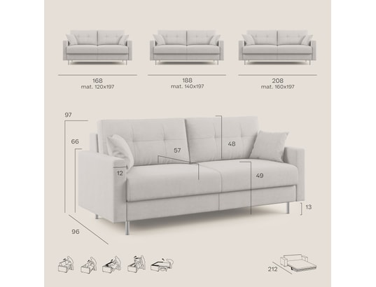 DIVANI.STORE - Canapé lit megan en microfibre creme 2 places
