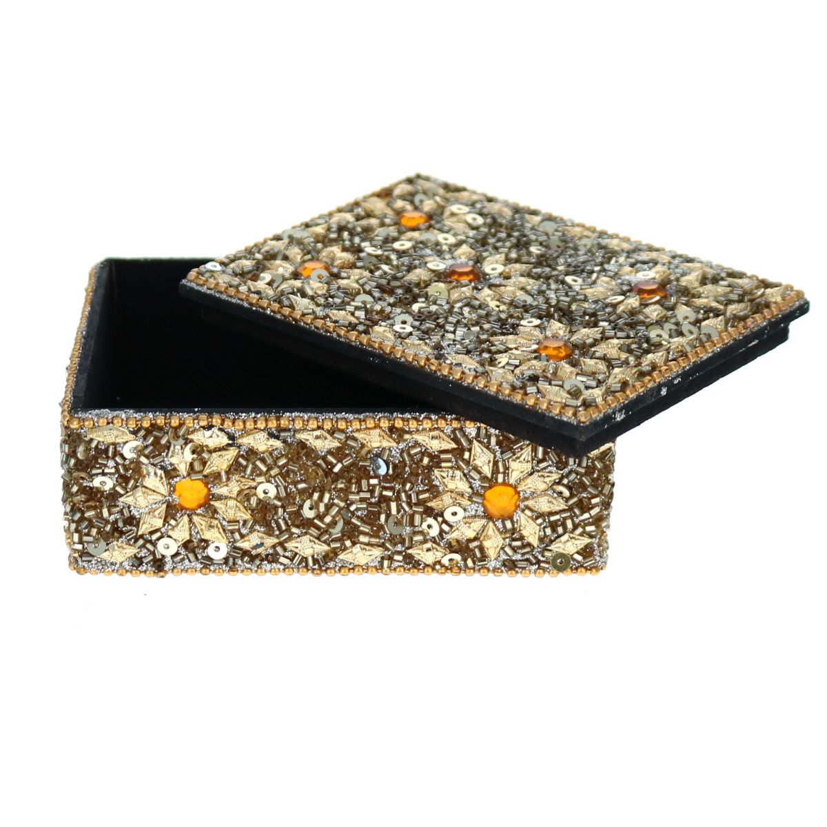 Boîte indienne rectangulaire doré Pondie Chérie