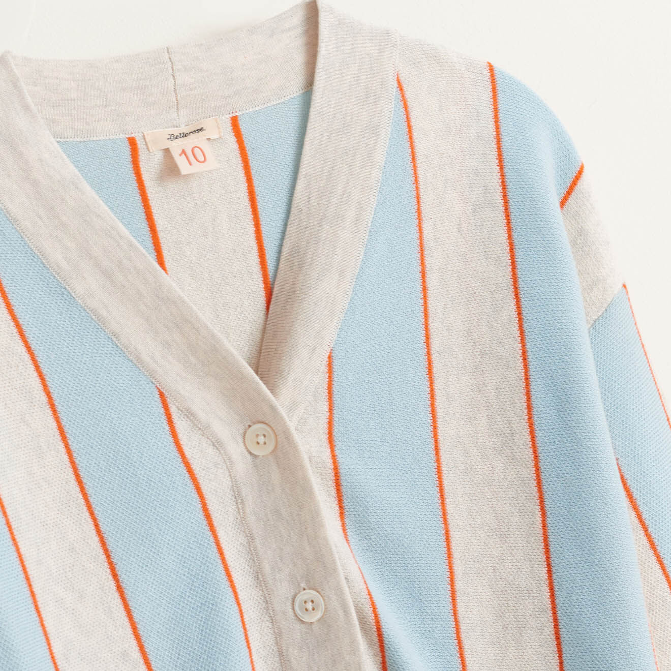 Bellerose Cardigan en Maille de Coton Gemyr rayé gris/bleu
