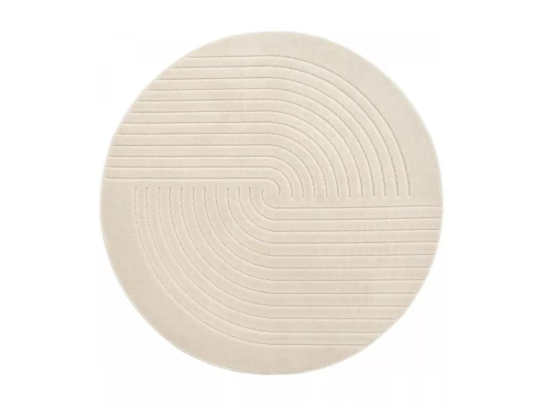 Tapis rond intérieur extérieur Ø160cm en relief ARC6EL Beige ton sur ton