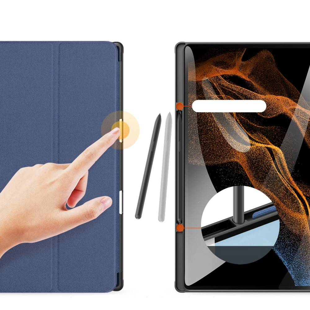 Samsung Galaxy Tab S8 Ultra Tasche Smart Cover Hülle Stoff Design mit S-Pen Halterung - Dunkelblau