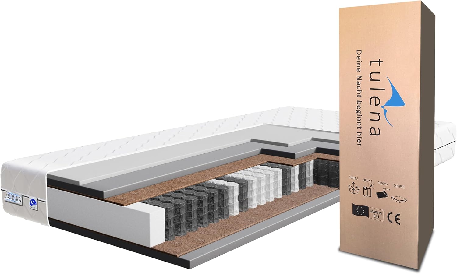 TULENA NOX Taschenfederkern Matratze 90x200 Federkernmatratze H4 + H5 Basic 23cm hoch Probeschlafen Rollmatratze Wendematratze