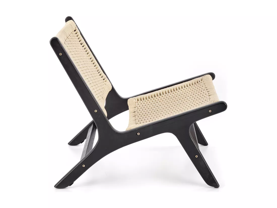 Fauteuil lounge en corde avec structure noire en bois massif Return