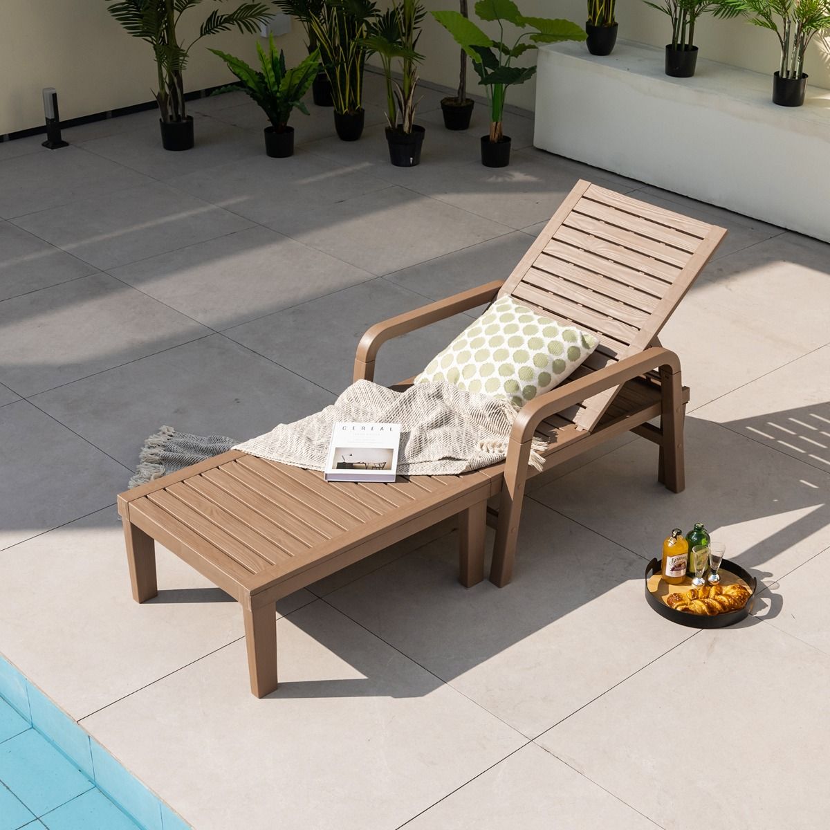 Bain de Soleil de Jardin Réglable à 4 Positions avec 6 Pieds de Soutien pour Jardin Cour Piscine Patio Jusqu'à 150 kg Naturel - Lidl-Manfred