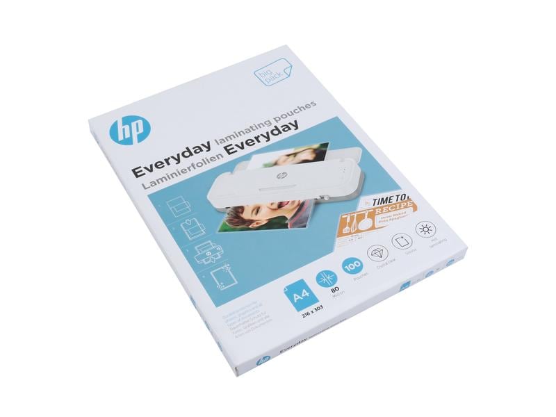 HP Laminierfolie Everyday A4, 80 µm, 100 Stück, Glänzend Laminiertaschen zum Laminieren von wichtigen Dokumenten
