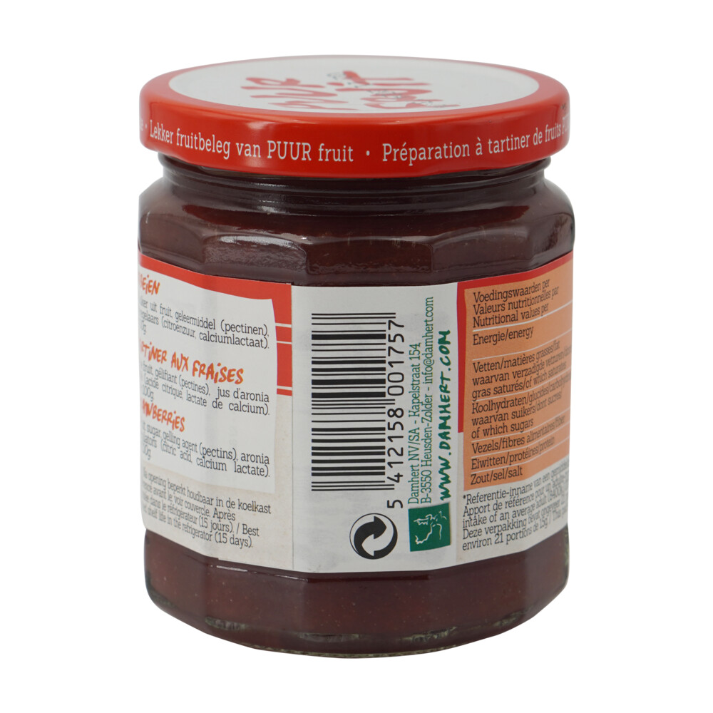 3x Damhert Puur Fruit Confiture Aardbei315 gr