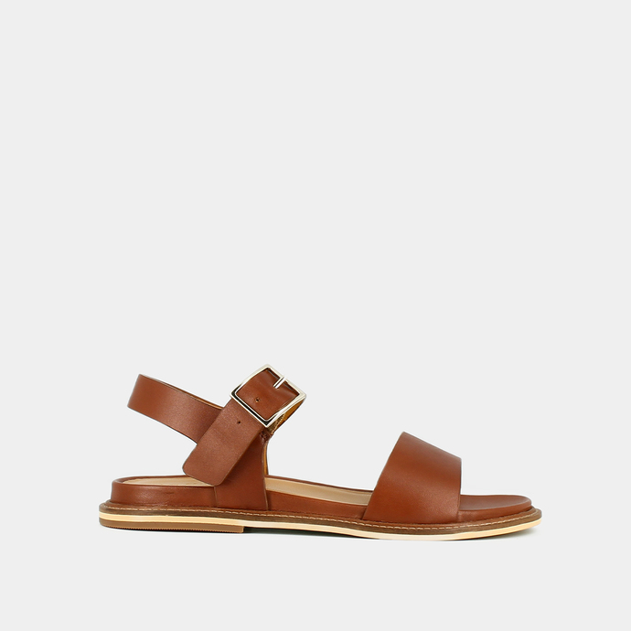 Sandales à brides et bouts ouverts  en cuir cognac