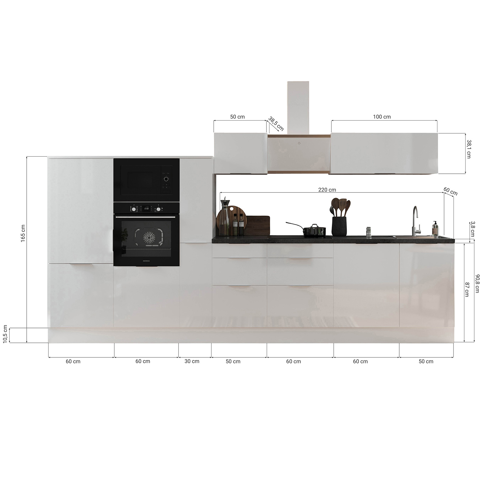 Küchenblock - Artisan Eiche - grau matt - mit E-Geräten - 370 cm