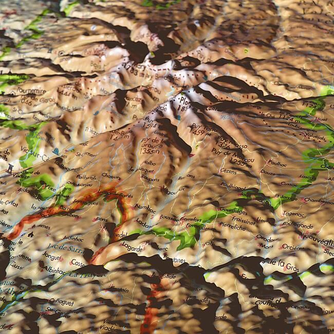 3D MAP - RELIEF CANTAL 61X41