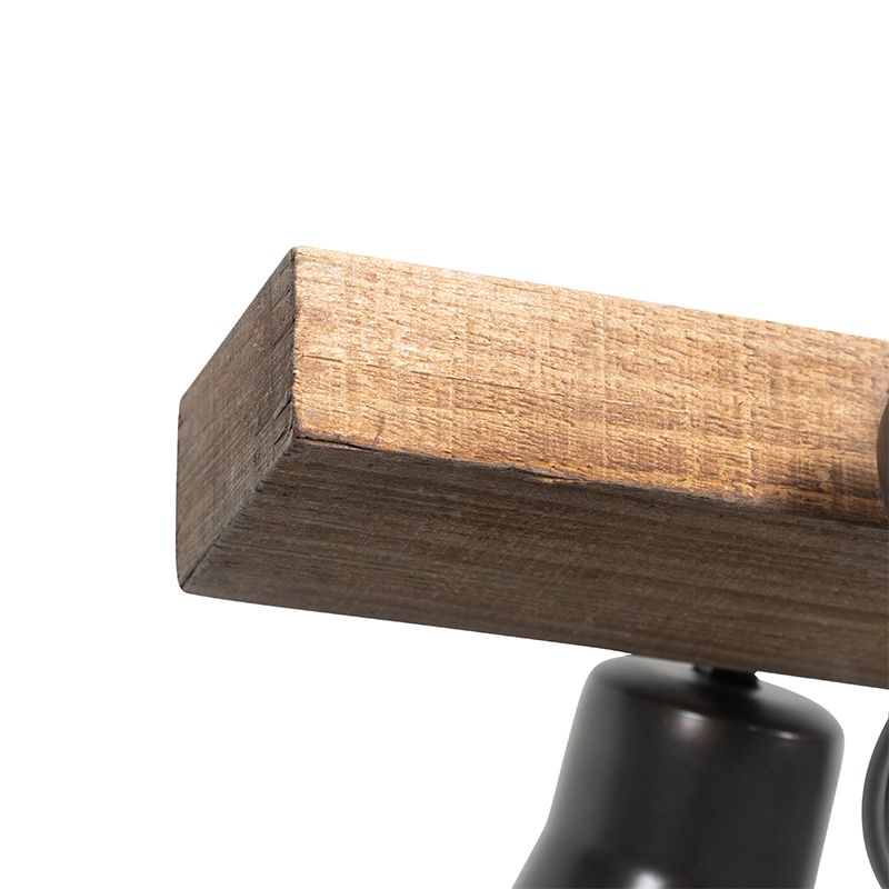 Landelijke hanglamp zwart met hout 8-lichts - Jelle