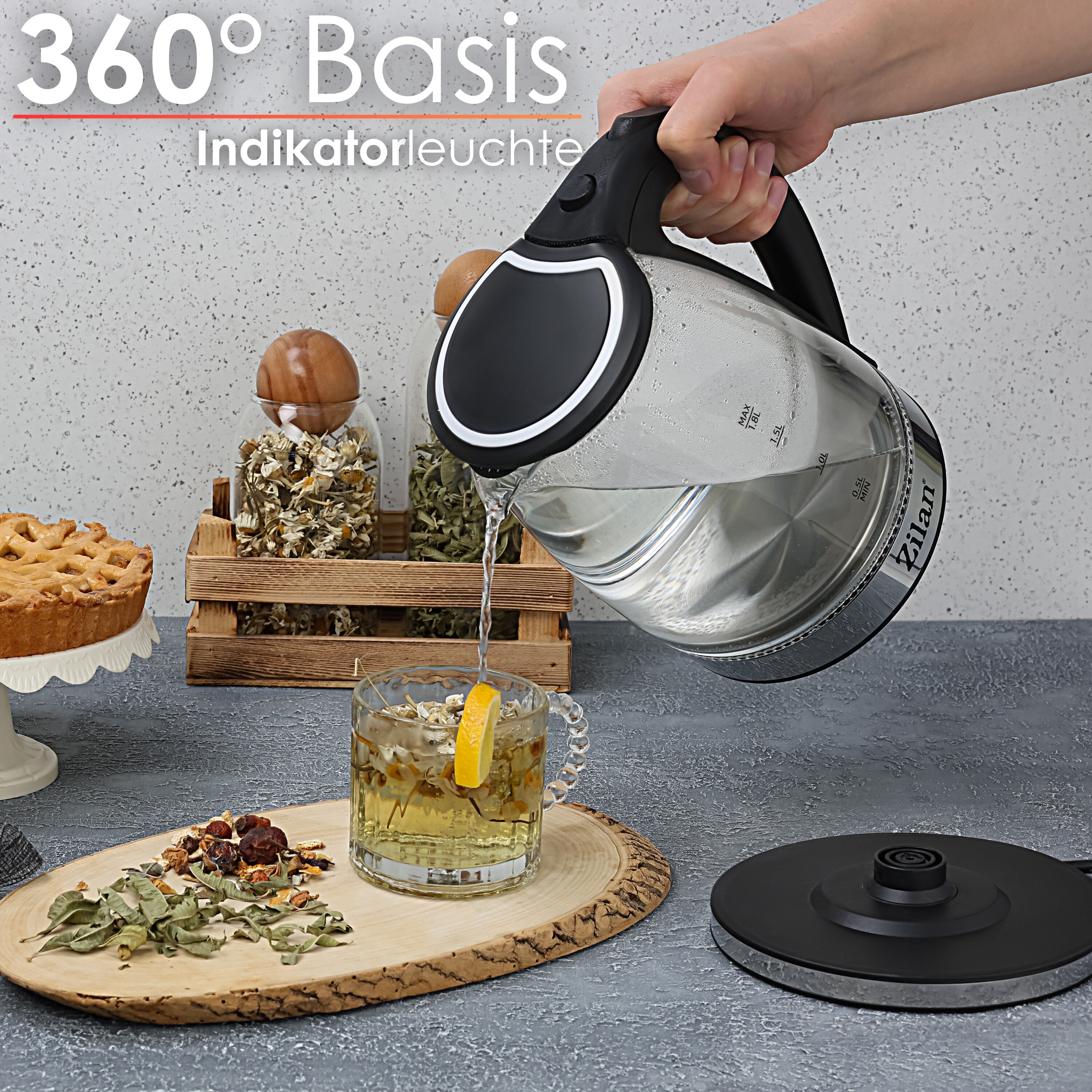 Zilan Glas Wasserkocher 1.8L mit blauer LED-Beleuchtung 1800W