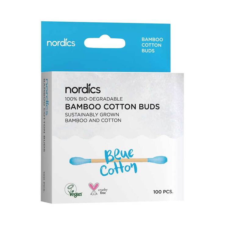 Bio Kosmetikstäbchen Bambus Baumwolle blau Nordics, 100 St