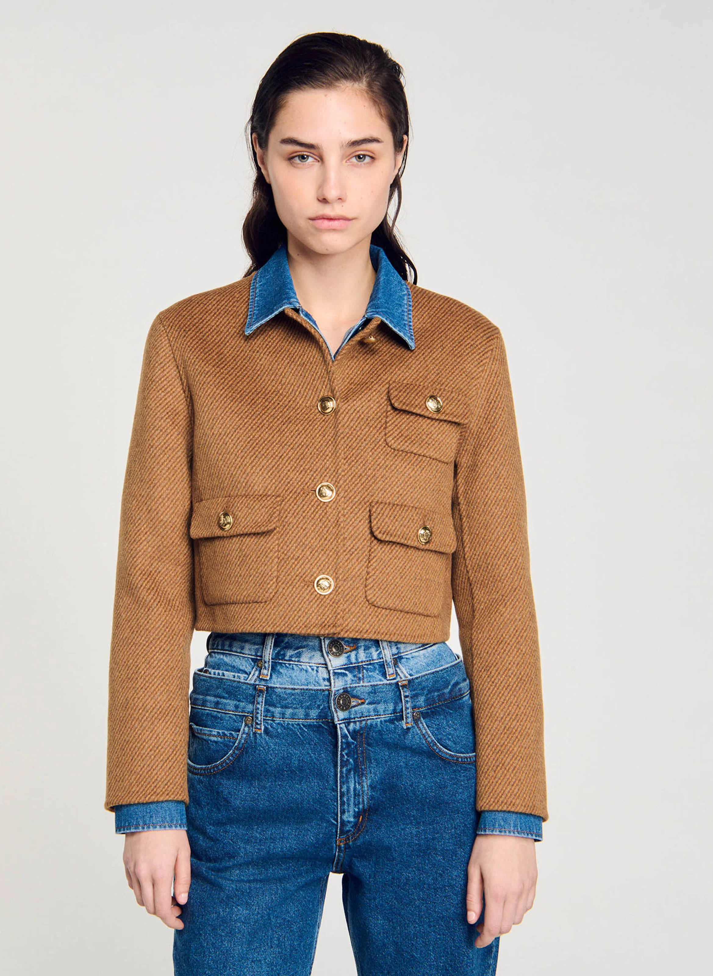 Veste col rond en laine mélangée | Marron