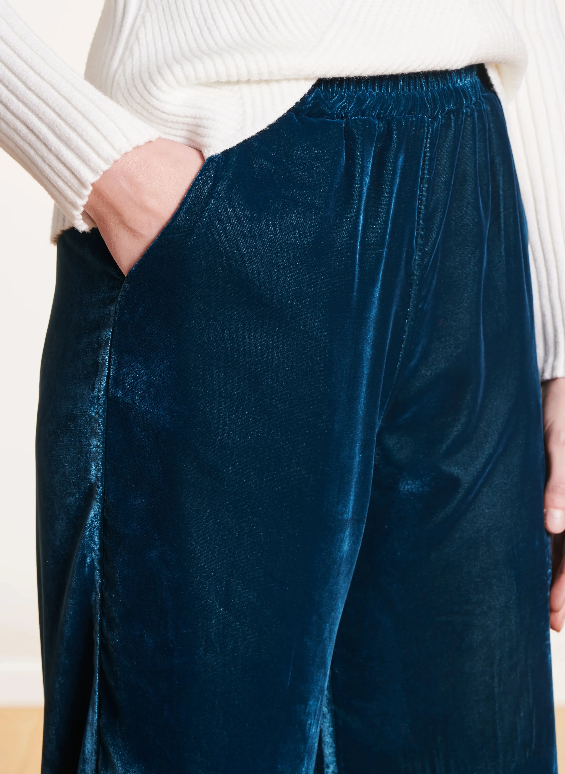 Pantalon large en velours | Bleu