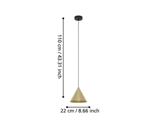 Hanglamp, 1-lichts, HxØ 110x22 cm, zwart/goud/messing