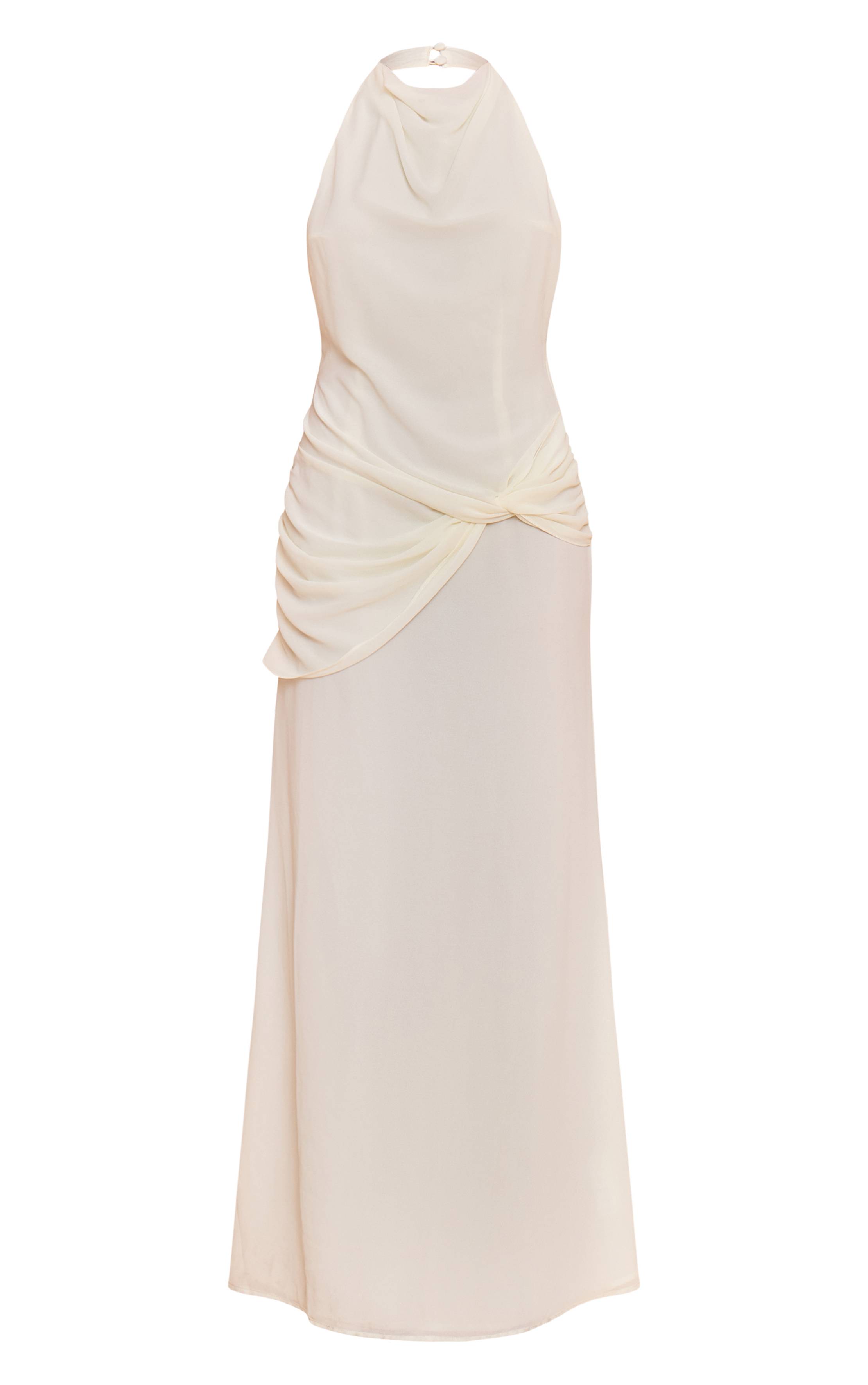 Crème Robe Longue En Mousseline À Détail Torsadé Petite Taille