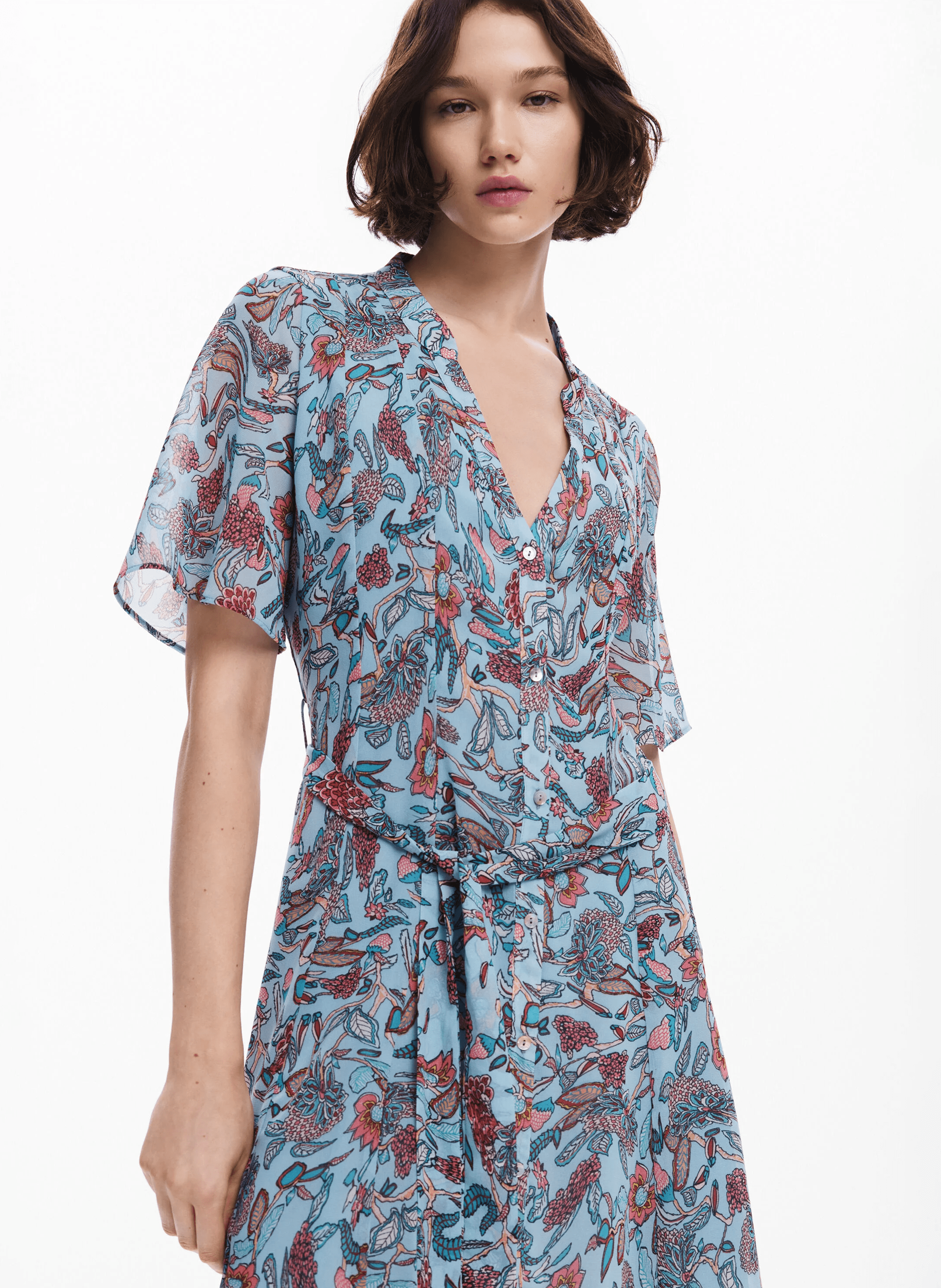 Robe courte à motifs floraux | Bleu