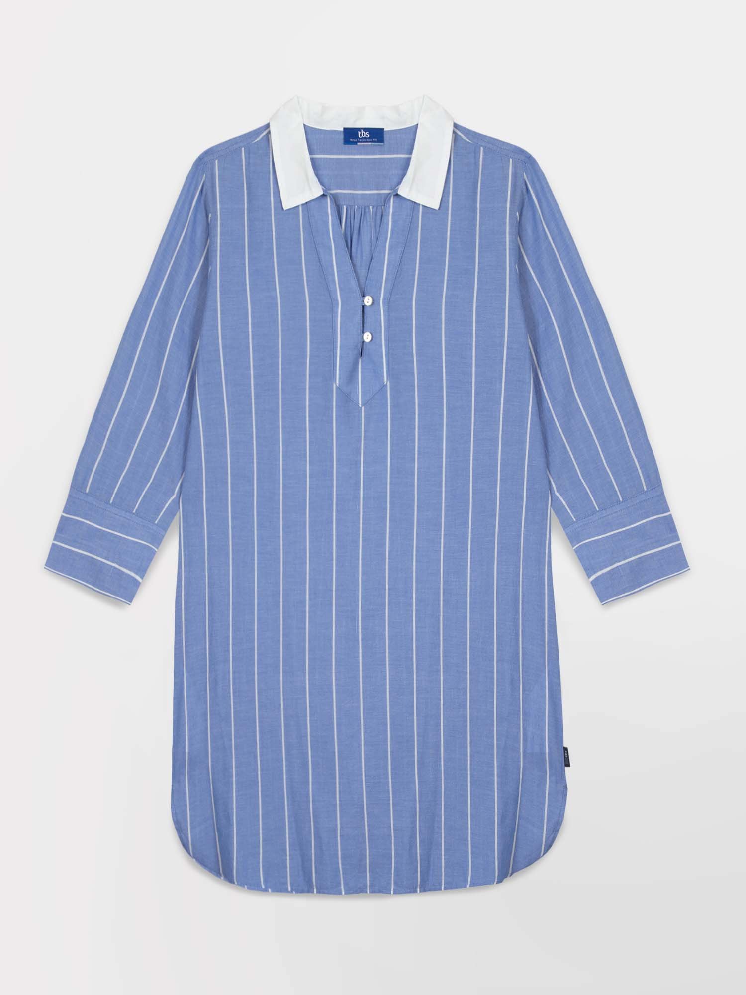 Tunique Femme Voile Coton A Rayures Bleu Clair
