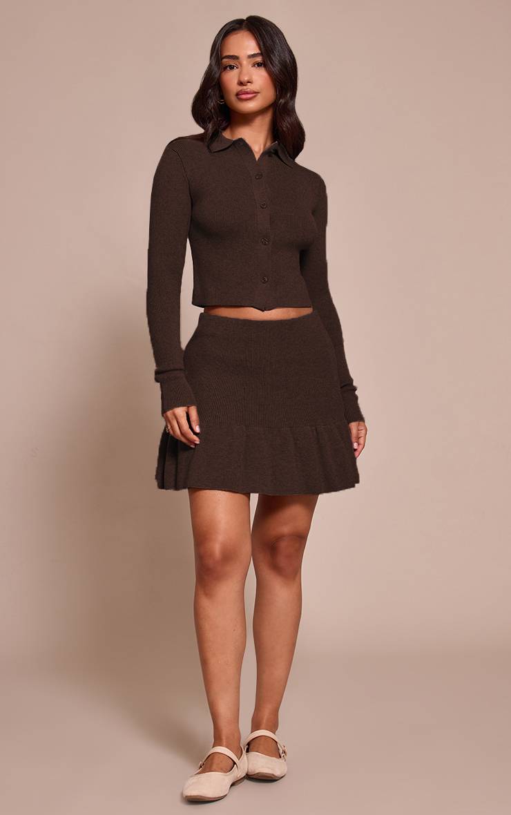 Chocolat Cardigan Boutonné En Maille Petite