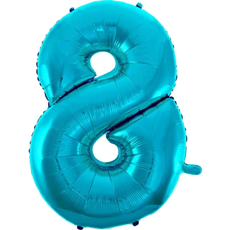 HEKU Folienballon Zahl 8, hellblau, mit Aufblashalm, Höhe 80cm