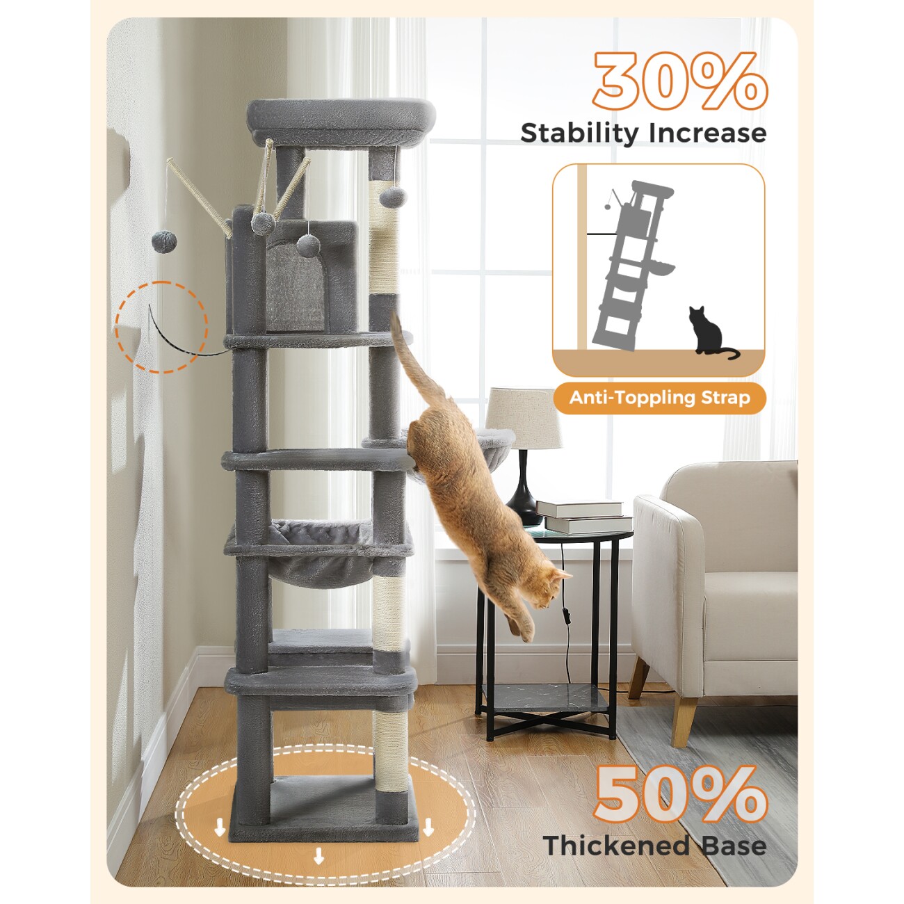 Pawz Road Kratzbaum 175cm große Katzenbaum Sisalstamm