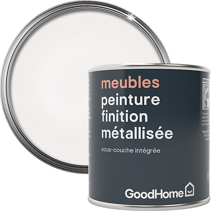 Peinture de rénovation meubles GoodHome blanc Calabasas métallisé 125ml