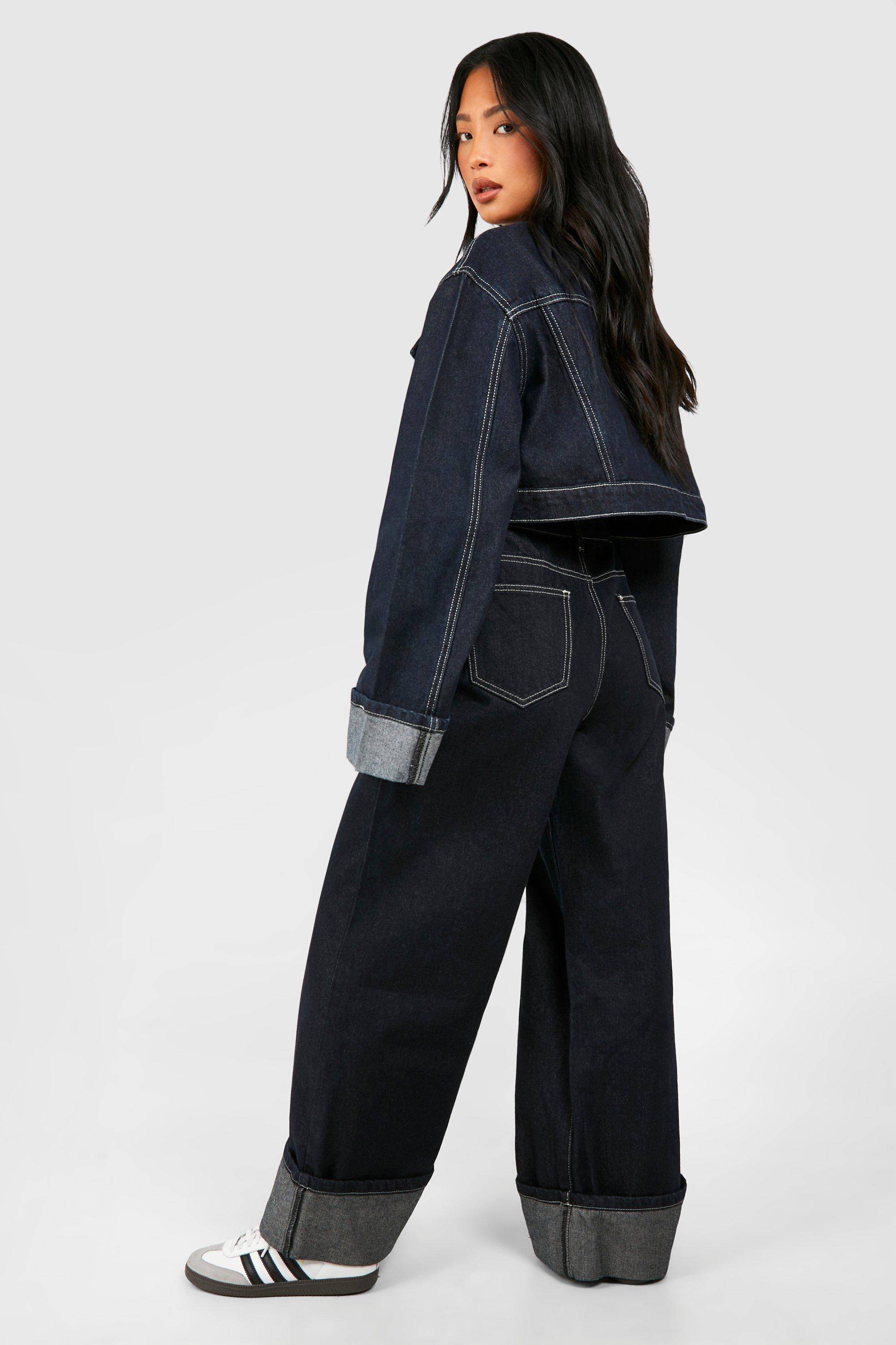 boohoo Jean Petite à revers retroussés et jambes larges