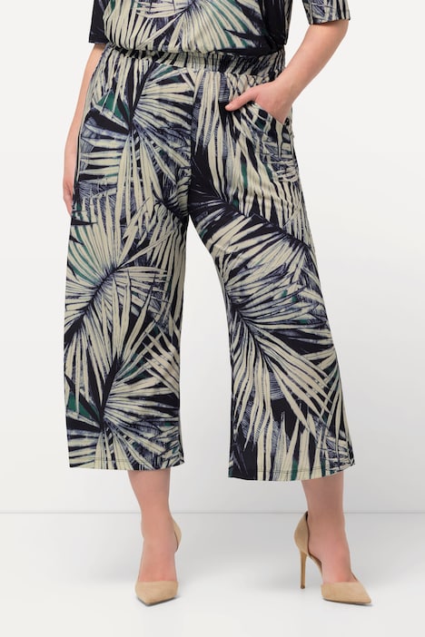 Jersey-Culotte, Palmenblätter, weites Bein, Elastikbund