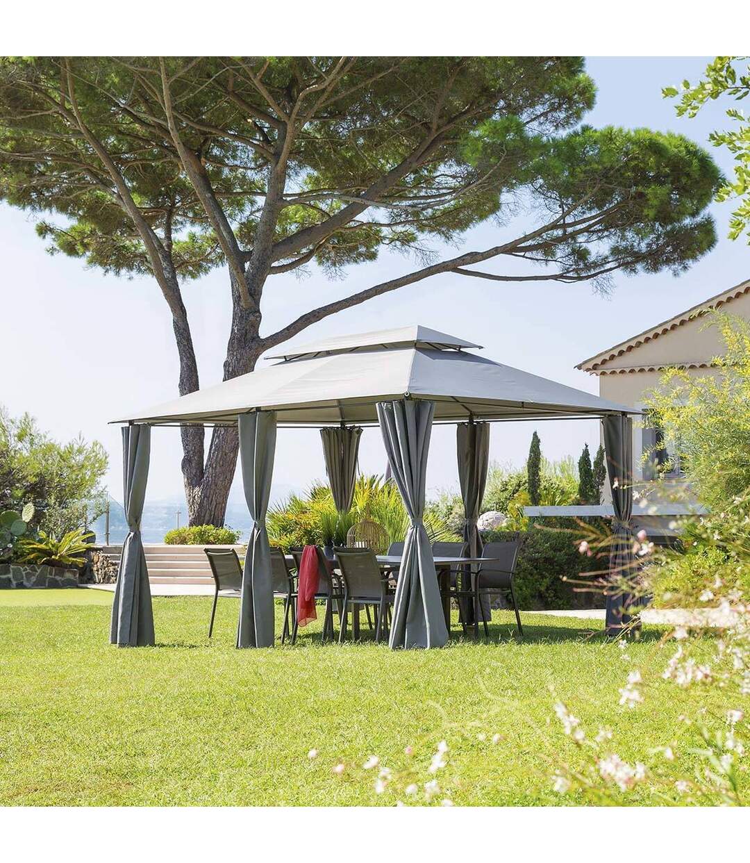 Tonnelle de jardin Thira - L. 4 x l. 3 m - Gris ardoise