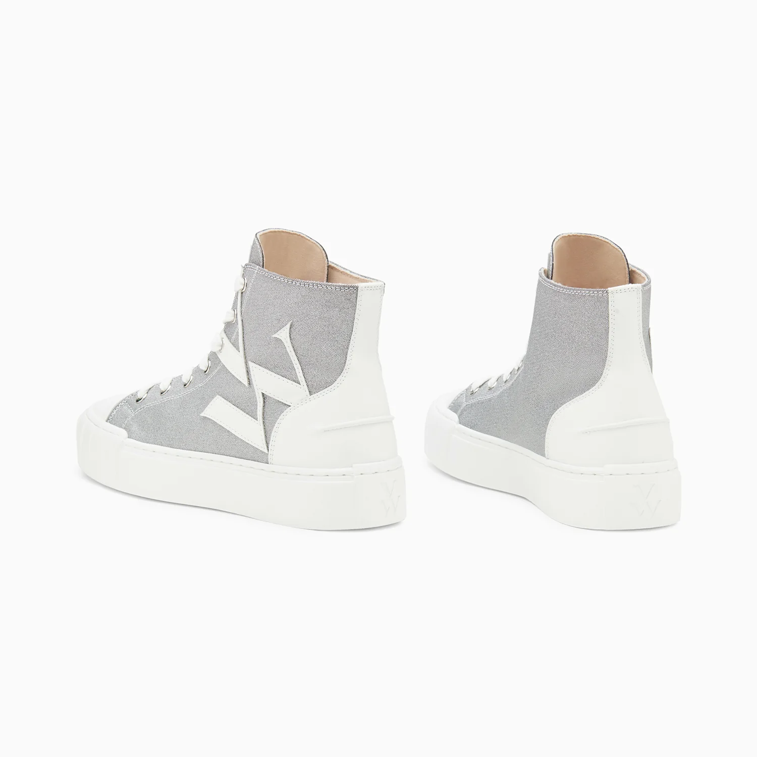 Sneakers-Baskets monogramme Valentina montantes argent à paillettes