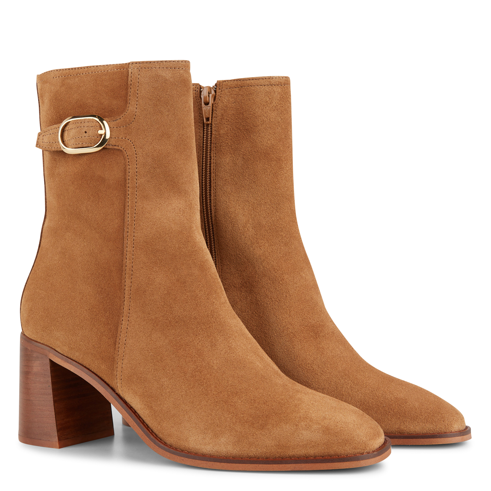 ROXANE - Bottines suède à brides en cuir | Beige