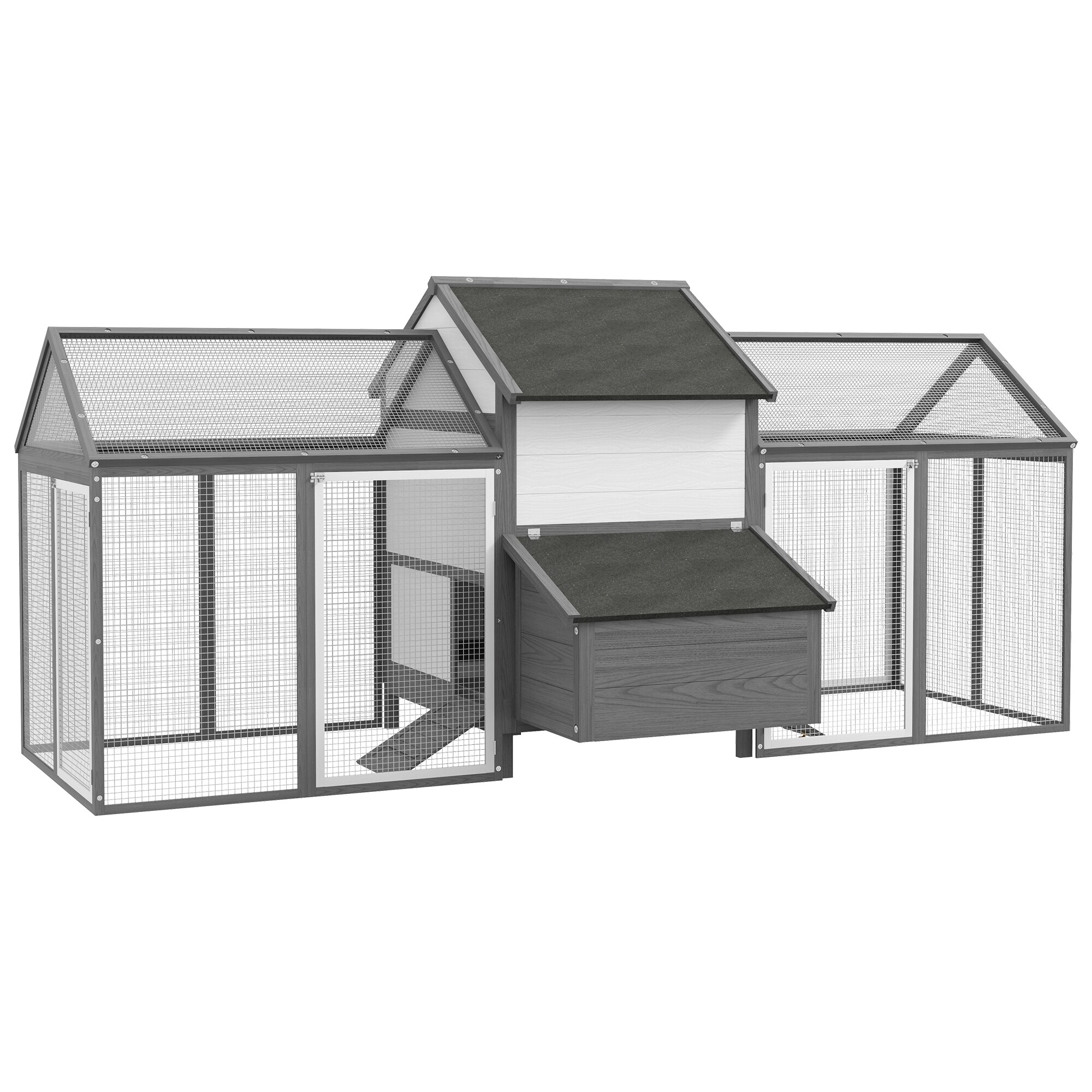 PawHut Hühnerstall mit Nistkasten und beidseitigem Außengehege grau 247L x 125B x 113,5H cm