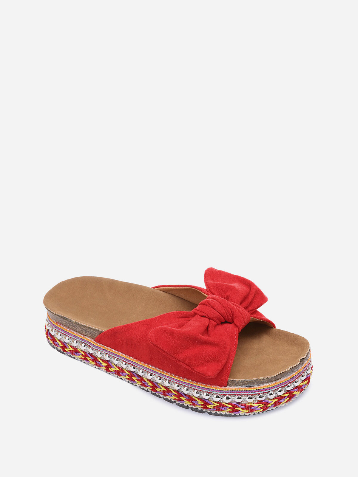 Mules à noeud et semelle à motifs- Rouge