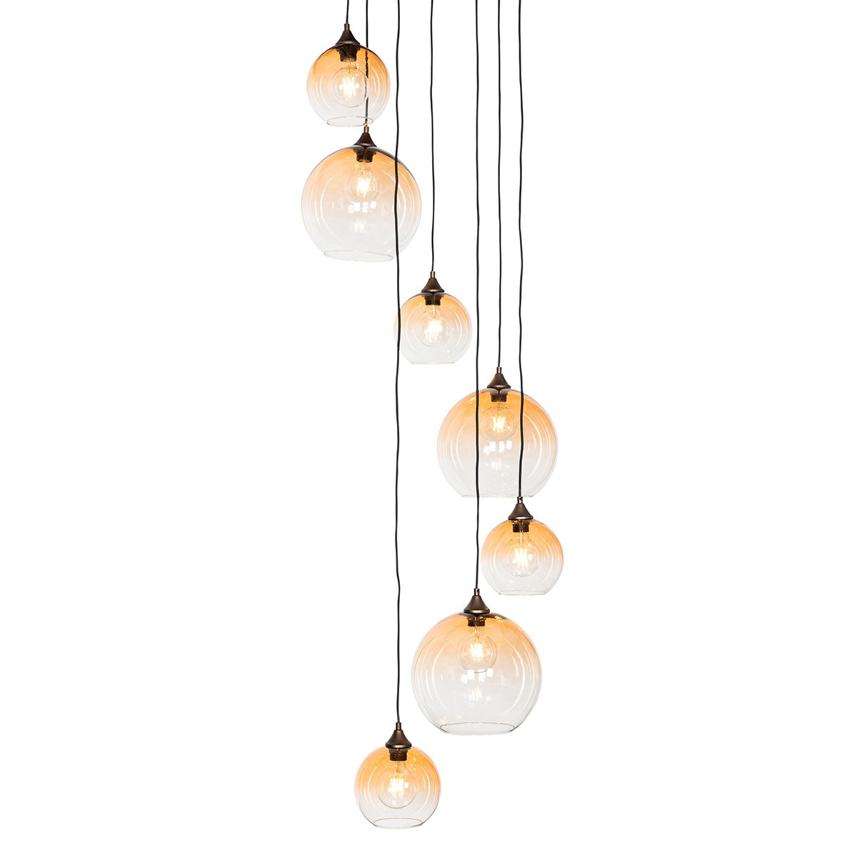 Smart hanglamp donkerbrons met amber glas 7-lichts incl. 7 Wifi A60 - Sandra