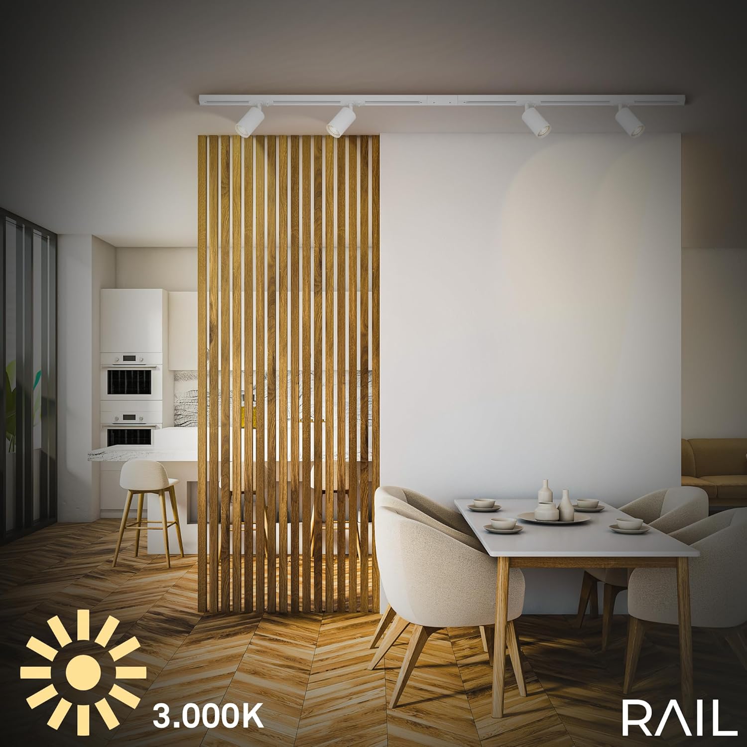 BRILONER - Schienensystem Rail Komplettset, 6x GU10 Spots schwenkbar, Einspeisung, Lichtschienensystem Decke, Strahler Schiene, Deckenlampe, Deckenleuchte, Spotlight, 2,25m, Weiß