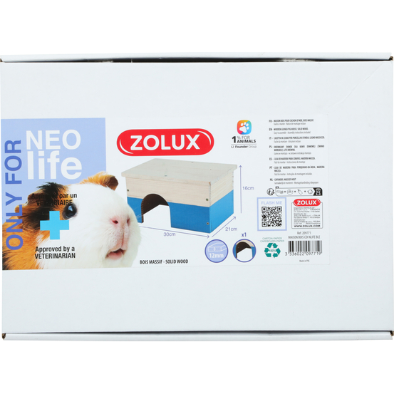 Maison en bois Neolife bleue pour cochon d'inde L.22.5 l.31.0 H.5.5 cm