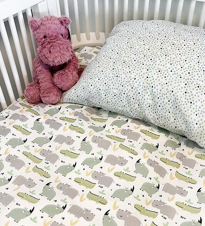 N?rgaard Madsens Senget?j - Baby - Hvid/ Grøn m. Flodhest