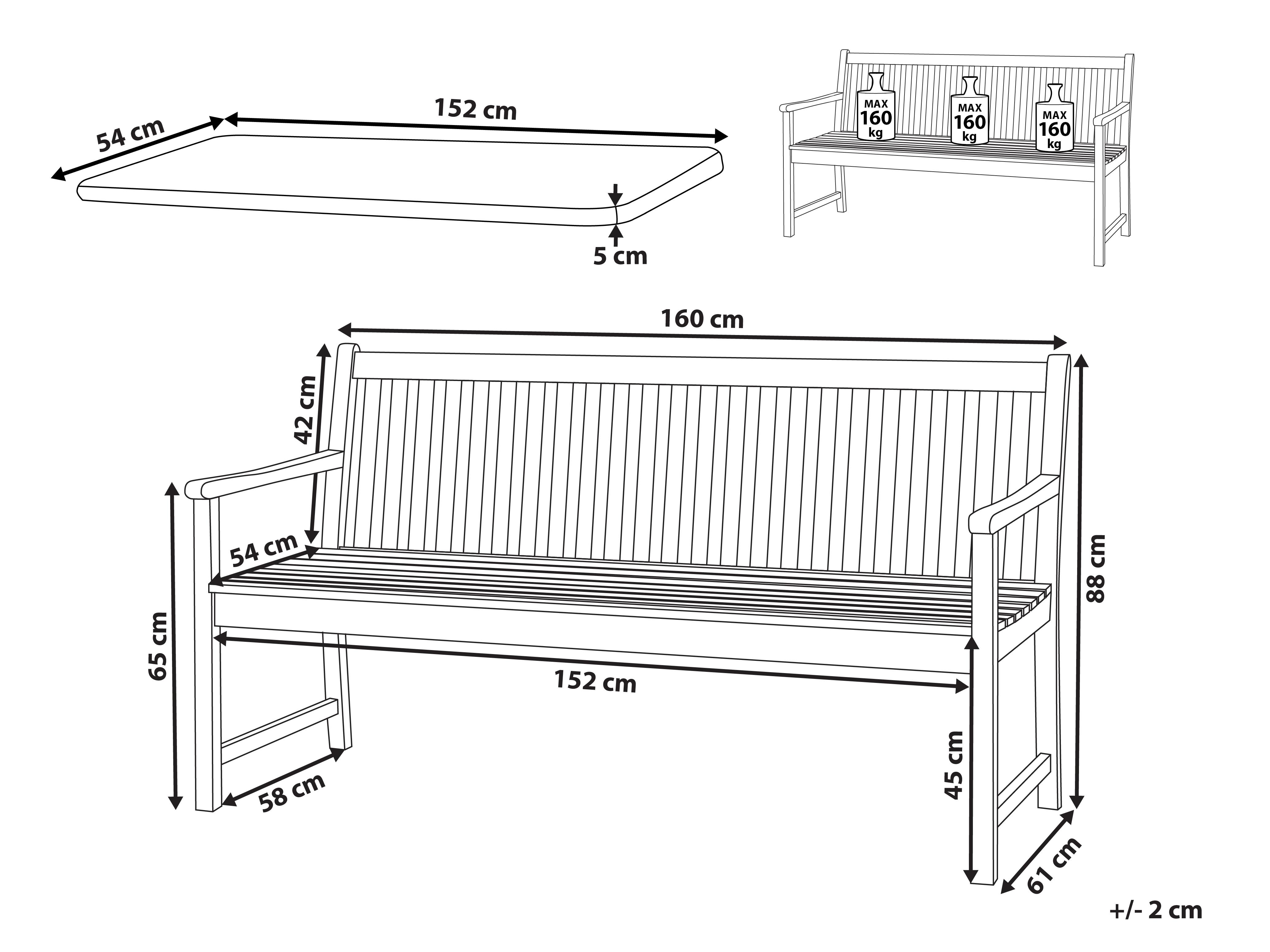 Tuinbank met zitkussen VIVARA 160 cm Gecertificeerd acaciahout Licht essenhout Donkerrood