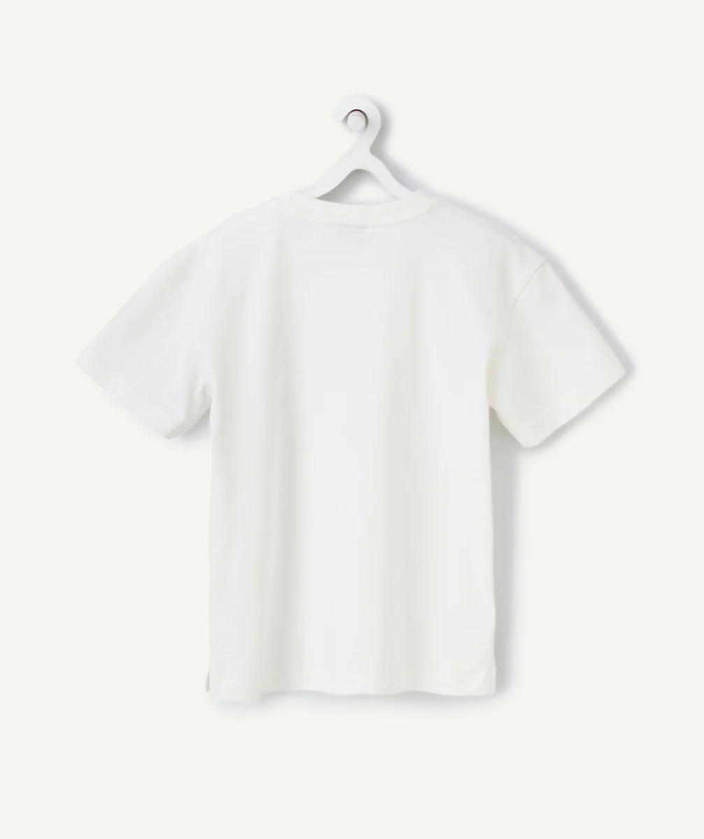 t-shirt manches courtes garçon en coton bio blanc motif surf