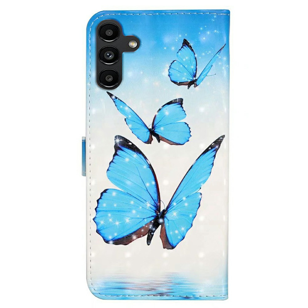 Samsung Galaxy S24 FE Leder Tasche mit Kartenfächern - Schmetterlinge (Blau)