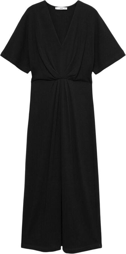 MANGO Short sleeve draped dress Black