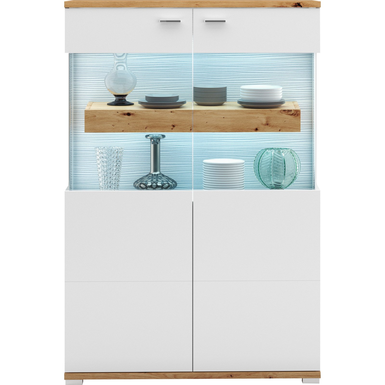Highboard Corso Melamin weiss Artisan 90 x 135 x 37 cm, inkl. LED