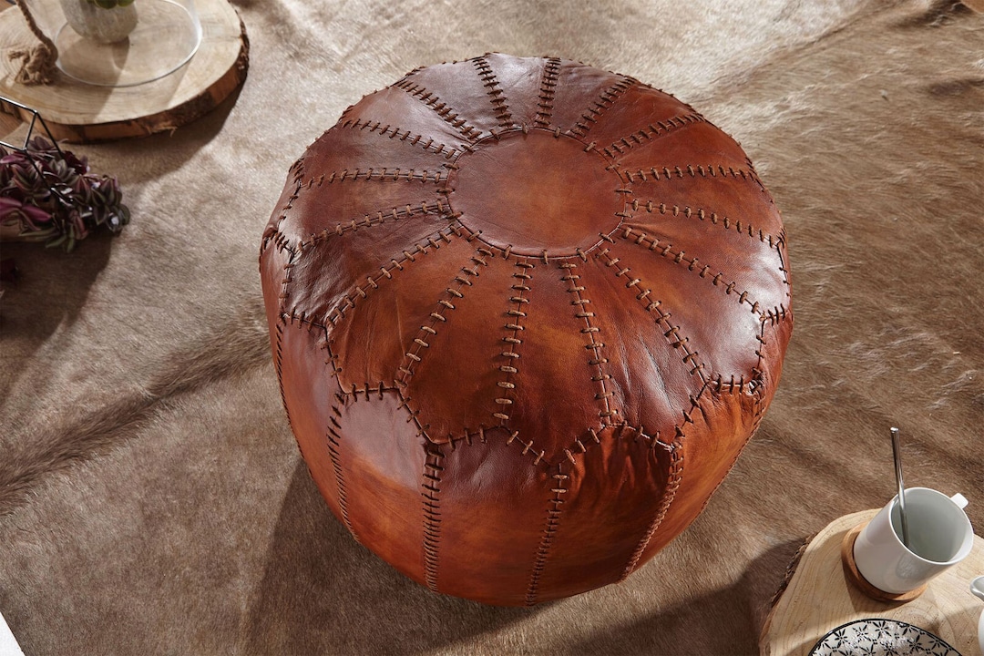 Sitz- und Fußhocker Ziegenleder Braun Ø 52 cm